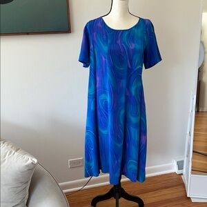 Simply Silk Blue and Purple Swirl Dress, XL
